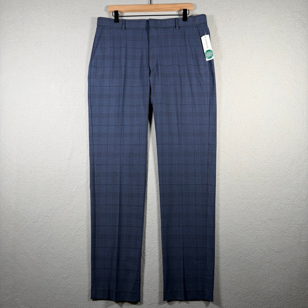 Tommy Hilfiger Tate Mens 36x34 Blue Plaid Stretch Dress Pants TTEAPH6A0382